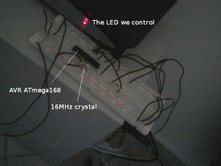 First with just one LED, to test the parallel port programmer