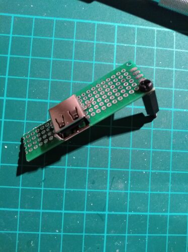 Female USB port on perfboard - placed, not soldered yet